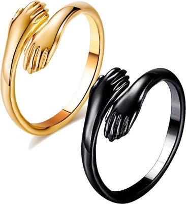 Fashion Frill Stainless Steel Hug Ring For Women Girls Valentine Ring Couple Ring Pack of 2 Stainless Steel Gold Plated Ring