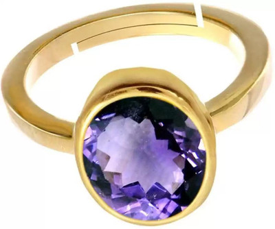 Chopra Gems Amethyst Stone Adjustable Ring Original and Certified natural Katela/Jamunia Brass Amethyst Gold Plated Ring