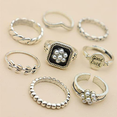 DESTINY JEWEL'S Simple Golden 3 Rings For Women Brass Silver Plated Ring Set