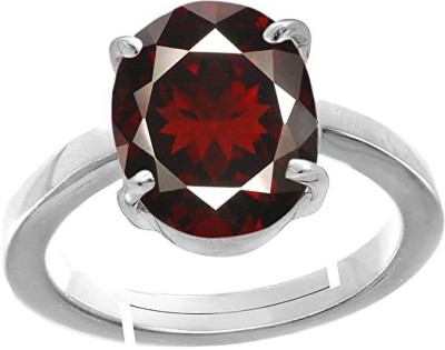 MKTGEMS Hessonite 6.5cts or 7.25ratti Stone Silver Adjustable Ring for Women Brass Garnet Silver Plated Ring