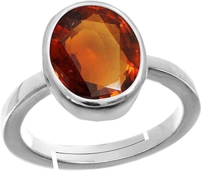 MKTGEMS Gomed Silver Ring 7.25 Carat Adjustable Man and Women Brass Garnet Silver Plated Ring