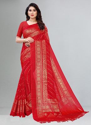 Kanooda Prints Woven Bollywood Net Saree(Red)