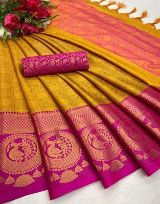 MR CREATION Woven Bollywood Cotton Silk Saree(Yellow)