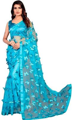 knd products Embroidered Bollywood Net Saree(Light Blue)