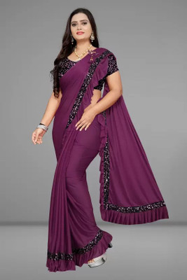 KISHVA Self Design Bollywood Lycra Blend Saree(Purple)
