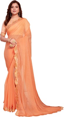 Hirvanti Fashion Self Design, Embellished Bollywood Chiffon Saree(Orange)
