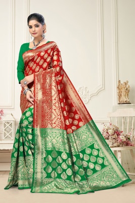 Vedant Vastram Self Design Banarasi Silk Blend Saree(Red)