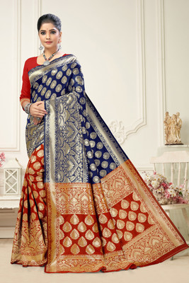 Vedant Vastram Self Design Banarasi Silk Blend Saree(Blue)