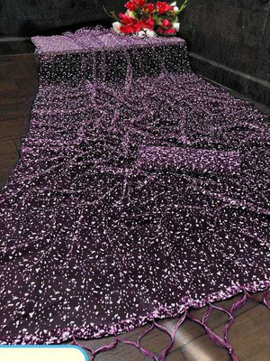 MAAFAB Embroidered Bollywood Net Saree(Purple)