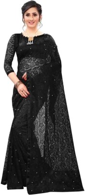 Nilkanthvarni Creation Self Design Bollywood Net Saree(Black)