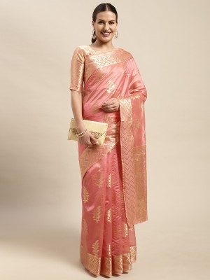 Kimisha Woven Bollywood Organza Saree(Pink)