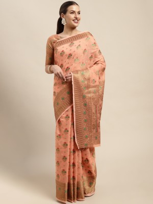 Kimisha Woven Bollywood Linen Saree(Orange)