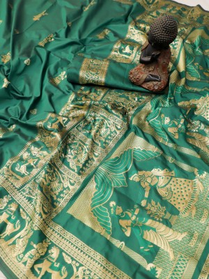 kezika Woven Banarasi Pure Silk, Art Silk Saree(Dark Green)