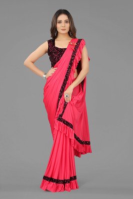ENCLIQ Solid/Plain Bollywood Lycra Blend Saree(Pink)