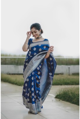 Sarvada Self Design, Woven Banarasi Silk Blend Saree(Blue)