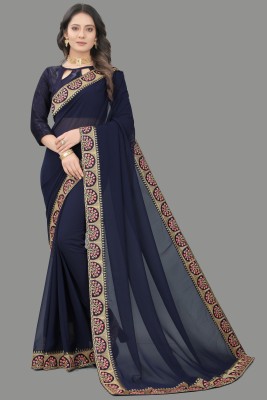 brandlife Embroidered Bollywood Georgette Saree(Dark Blue)