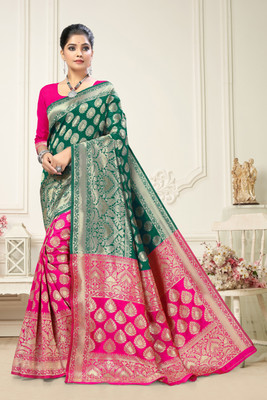 Vedant Vastram Self Design Banarasi Silk Blend Saree(Green)