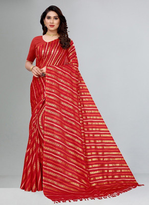 Kanooda Prints Printed Leheria Net Saree(Red)