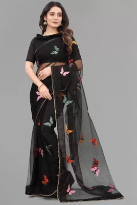 SWARA ART Self Design Bollywood Net Saree(Black)