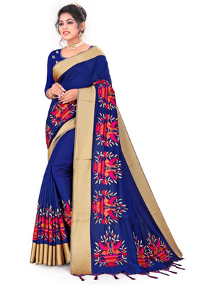 ishika fab Embroidered Bhagalpuri Satin Saree(Blue)