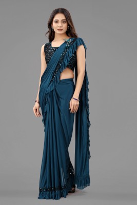 3Buddy Fashion Solid/Plain Bollywood Lycra Blend Saree(Light Blue)