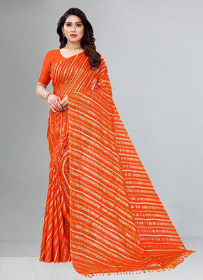 Kanooda Prints Printed Leheria Net Saree(Orange)