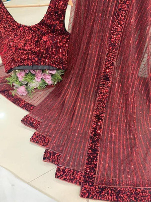 JP STORESS Embroidered Bollywood Net Saree(Pack of 2, Red)