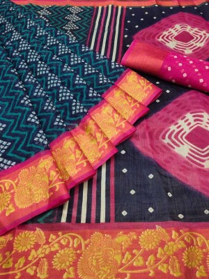 MEGHRAJ SILKS Printed, Striped Bandhani Cotton Blend Saree(Multicolor)