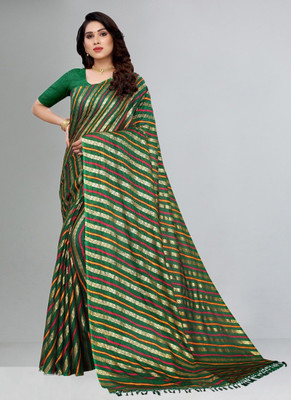 Kanooda Prints Printed Leheria Net Saree(Green)