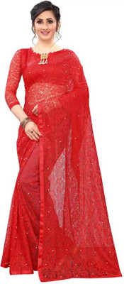 Nilkanthvarni Creation Self Design Bollywood Net Saree(Red)