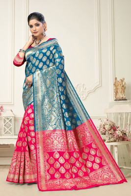 Vedant Vastram Self Design Banarasi Silk Blend Saree(Light Blue)