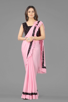 ENCLIQ Solid/Plain Bollywood Lycra Blend Saree(Pink)