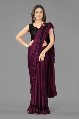3Buddy Fashion Solid/Plain Bollywood Lycra Blend Saree(Purple)