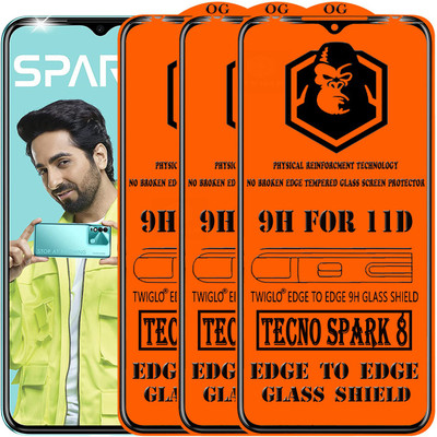 TWIGLO Edge To Edge Tempered Glass for TECNO SPARK 8(Pack of 3)