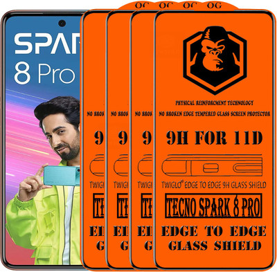 TWIGLO Edge To Edge Tempered Glass for TECNO SPARK 8 PRO(Pack of 4)