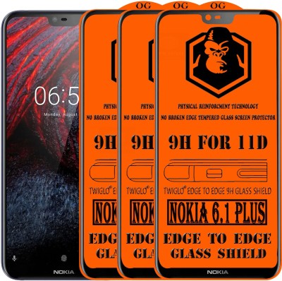 TWIGLO Edge To Edge Tempered Glass for Nokia 6.1 Plus(Pack of 3)