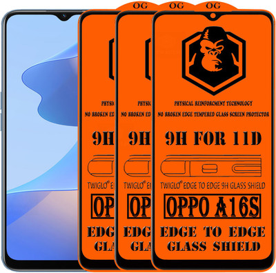 TWIGLO Edge To Edge Tempered Glass for OPPO A16S(Pack of 3)