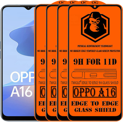 TWIGLO Edge To Edge Tempered Glass for OPPO A16(Pack of 4)