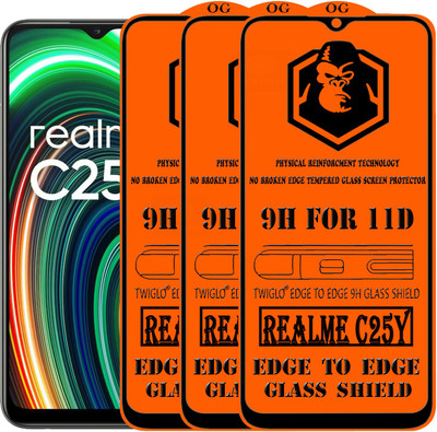 TWIGLO Edge To Edge Tempered Glass for REALME C25Y(Pack of 3)