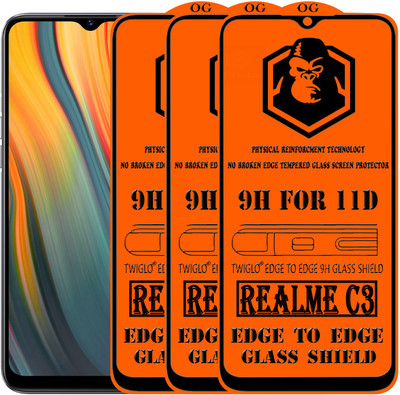 TWIGLO Edge To Edge Tempered Glass for REALME C3(Pack of 3)