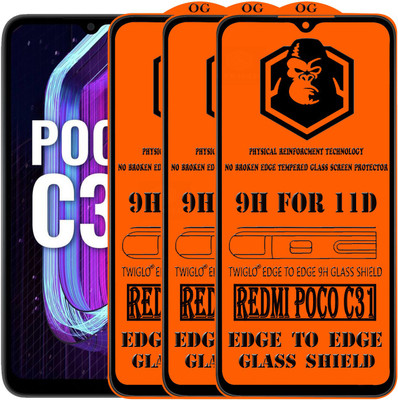 TWIGLO Edge To Edge Tempered Glass for REDMI POCO C31(Pack of 3)