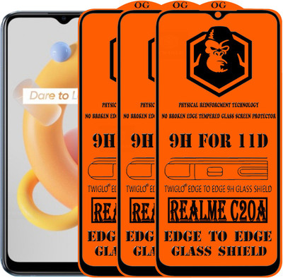 TWIGLO Edge To Edge Tempered Glass for REALME C20A(Pack of 3)