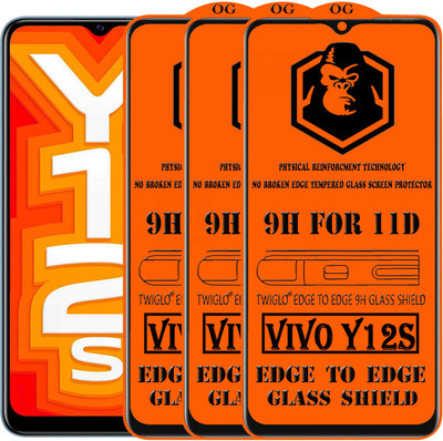 TWIGLO Edge To Edge Tempered Glass for VIVO Y12S(Pack of 3)