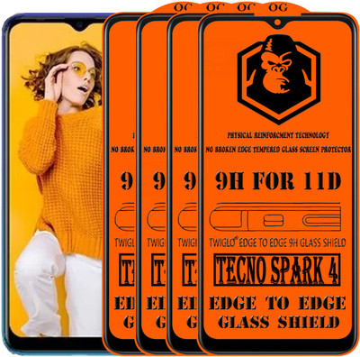 TWIGLO Edge To Edge Tempered Glass for TECNO SPARK 4(Pack of 4)