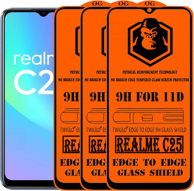 TWIGLO Edge To Edge Tempered Glass for REALME C25(Pack of 3)