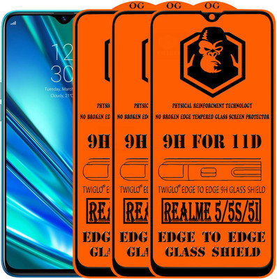 TWIGLO Edge To Edge Tempered Glass for REALME 5(Pack of 3)