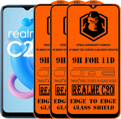 TWIGLO Edge To Edge Tempered Glass for REALME C20(Pack of 3)