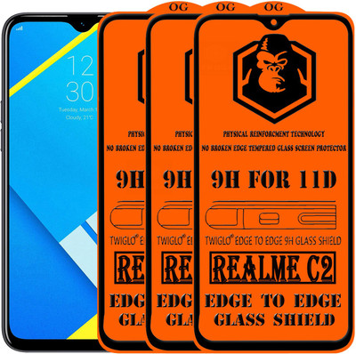 TWIGLO Edge To Edge Tempered Glass for REALME C2(Pack of 3)