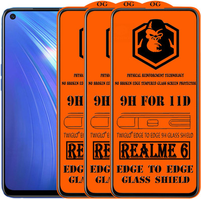 TWIGLO Edge To Edge Tempered Glass for REALME 6(Pack of 3)