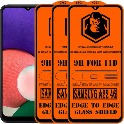 TWIGLO Edge To Edge Tempered Glass for SAMSUNG A22(Pack of 3)